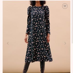 ByTIMO gorgeous black pink floral midi dress long puff sleeve